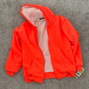 Bright neon Orange Members Only Hooded zip up Jacket soft fur hoodie large